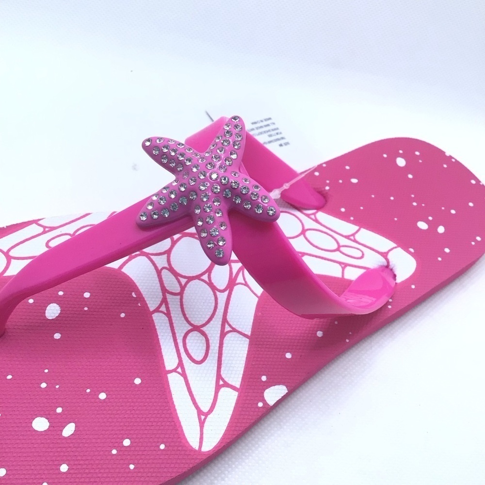 Aloha Island Womens Pink Rhinestone Starfish Thong Summer Flip flop Sandal - Picture 2 of 9